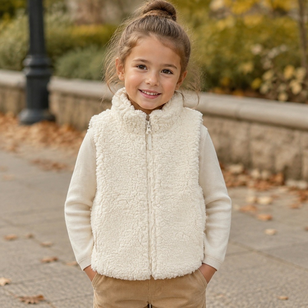 Crewcuts J.Crew Kids Sherpa Faux Fur Vest Ivory Full Zip XS 4-5